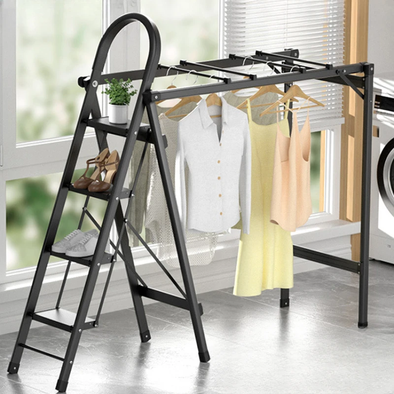 Household ladder, indoor multifunctional clothes hanger, dual-purpose folding and telescopic staircase, thickened herringbone