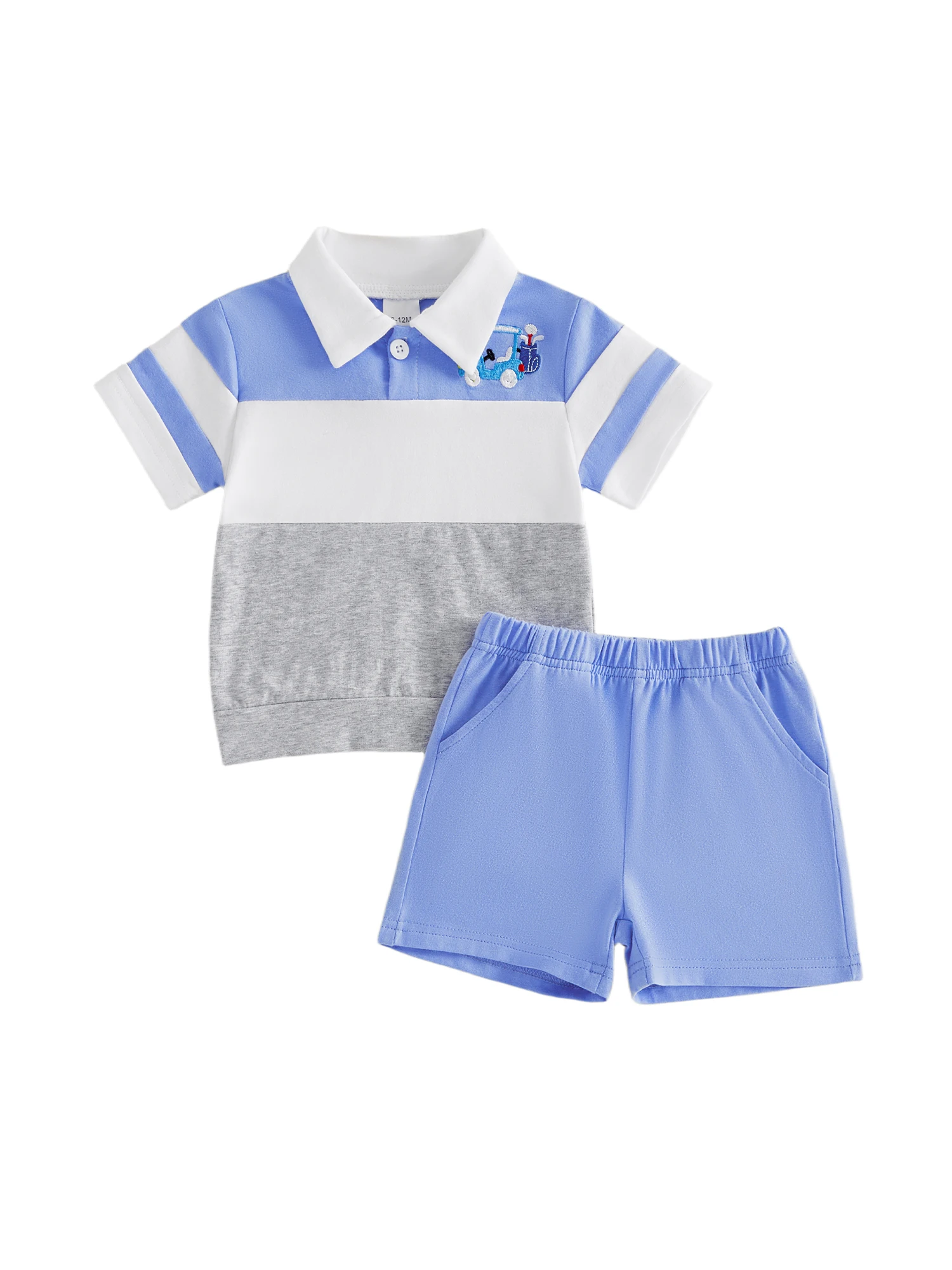 

Infant Boy s 2-Piece Summer Outfit with Striped Shirt and Solid Shorts Perfect for Playdates and Picnics