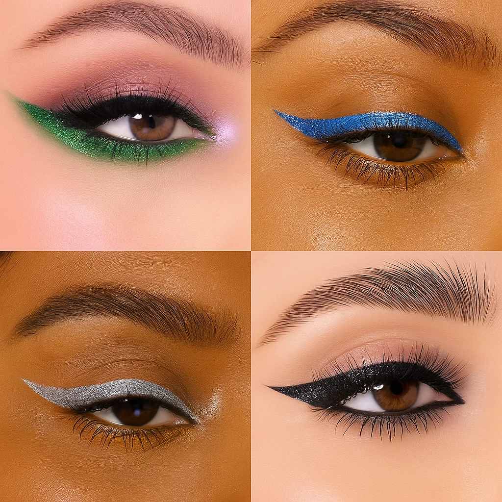 接着剤不要のアイライナーとつけまつげステッカーセット – ラインストーンブルー、ディープパープル、chのグリッターつけまつげ4組