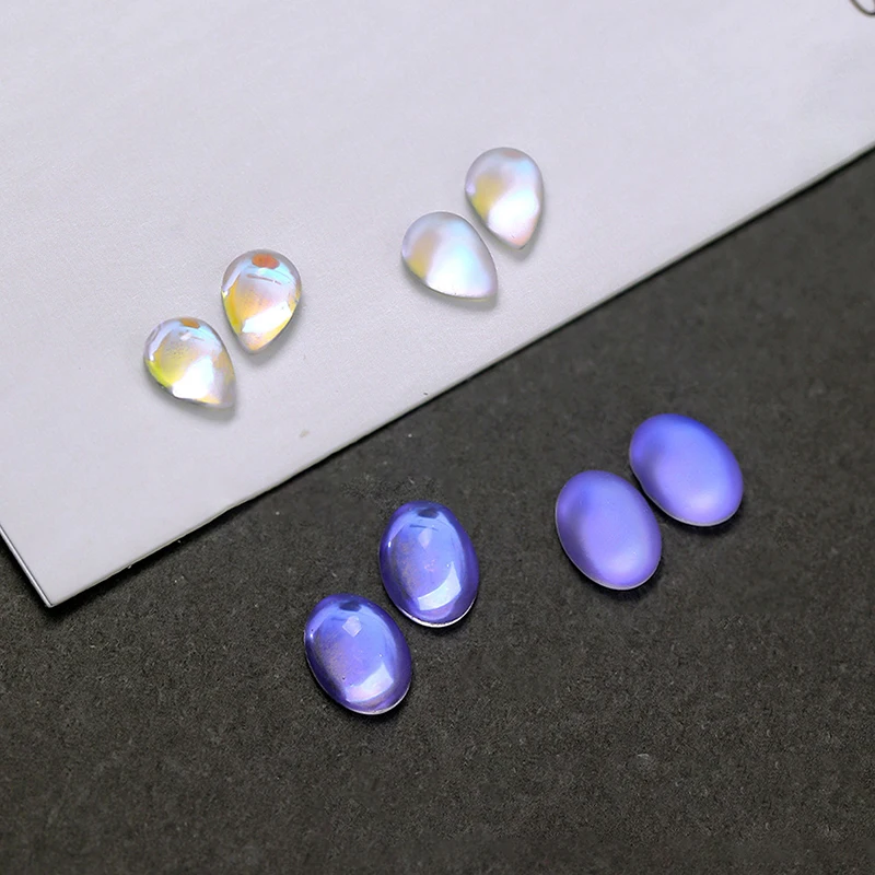 20PCS Blue Tears Nail Accessories Blue Purple Polarized Cat Eye Frosted Glass Drill Nail Art Design Decoration Accessories DIY