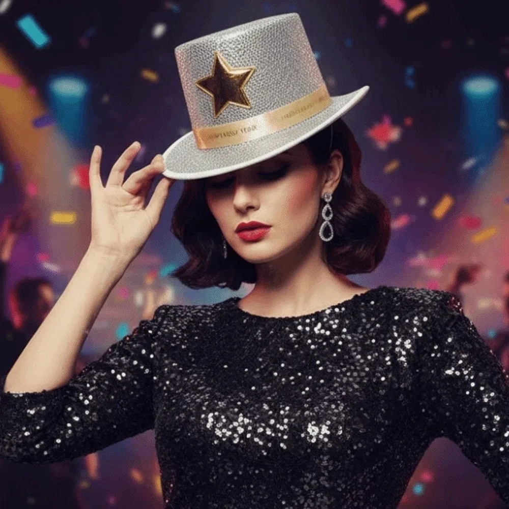 

Formal Cap Wide Brim Shiny Jazz Hat Woolen Felt Festival Party Cap Fashion Lightweight Magician Cap Performances