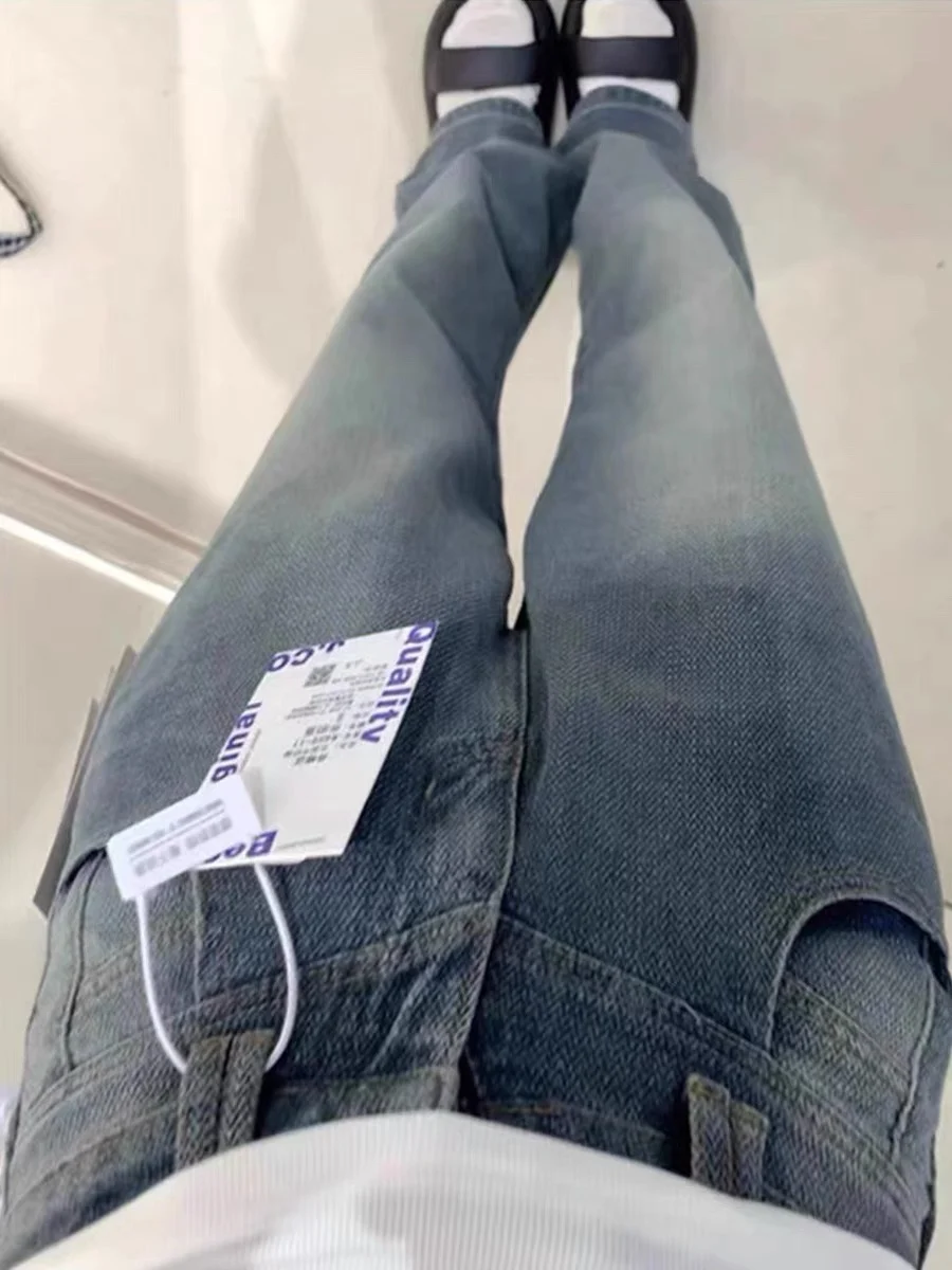 

High Waist Straight Leg Jeans Women's Thin Wide Leg Pants Loose Fit Slimming Design Summer Long Cotton Stretch Denim