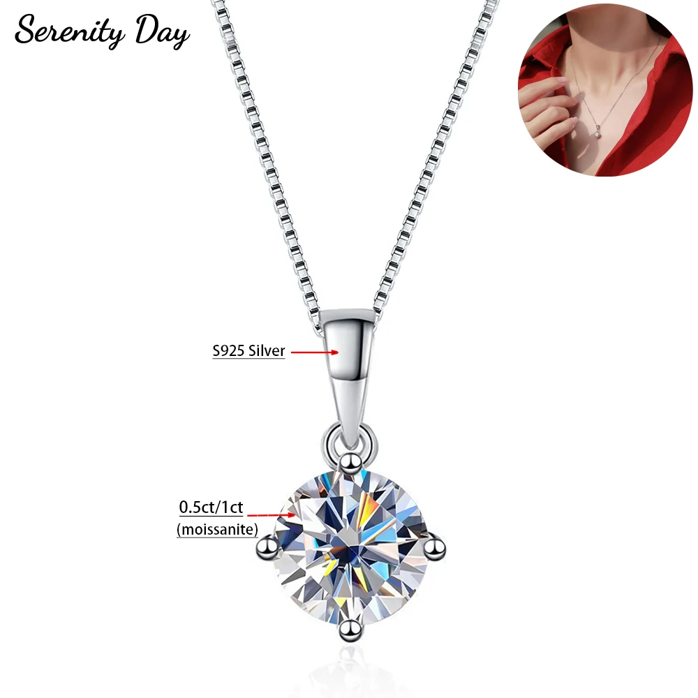 Serenity 1-3ct D Color Moissanite Diamond Necklace for Anniversary 925 Sterling Silver Pendant Neck Chain Plated 18K Certificate