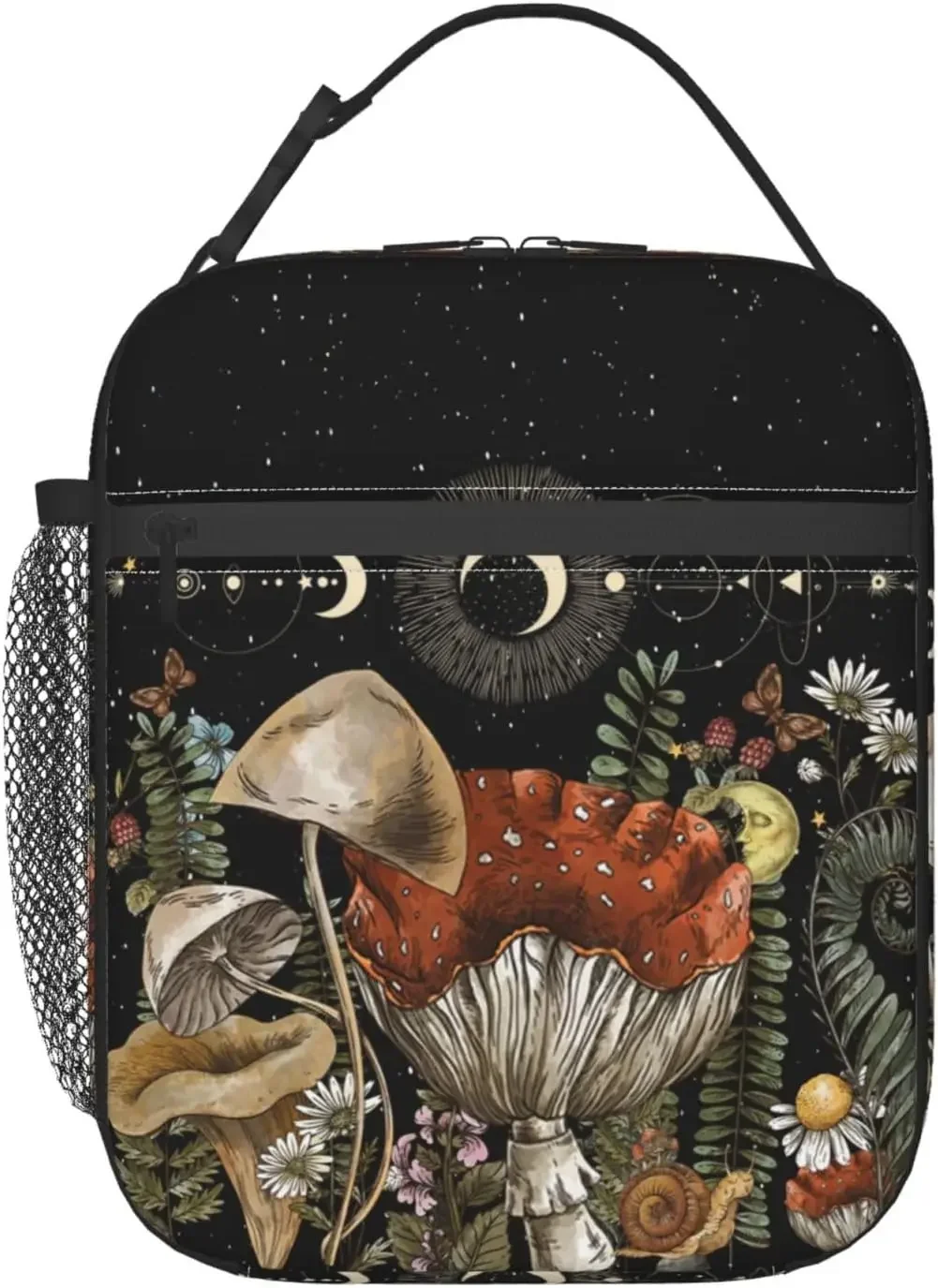 Vintage Mushroom Cute Forest Magic Leaf Forest Insulated Lunch Bag Portable Reusable Zipper Lunch Box For Men Women Work