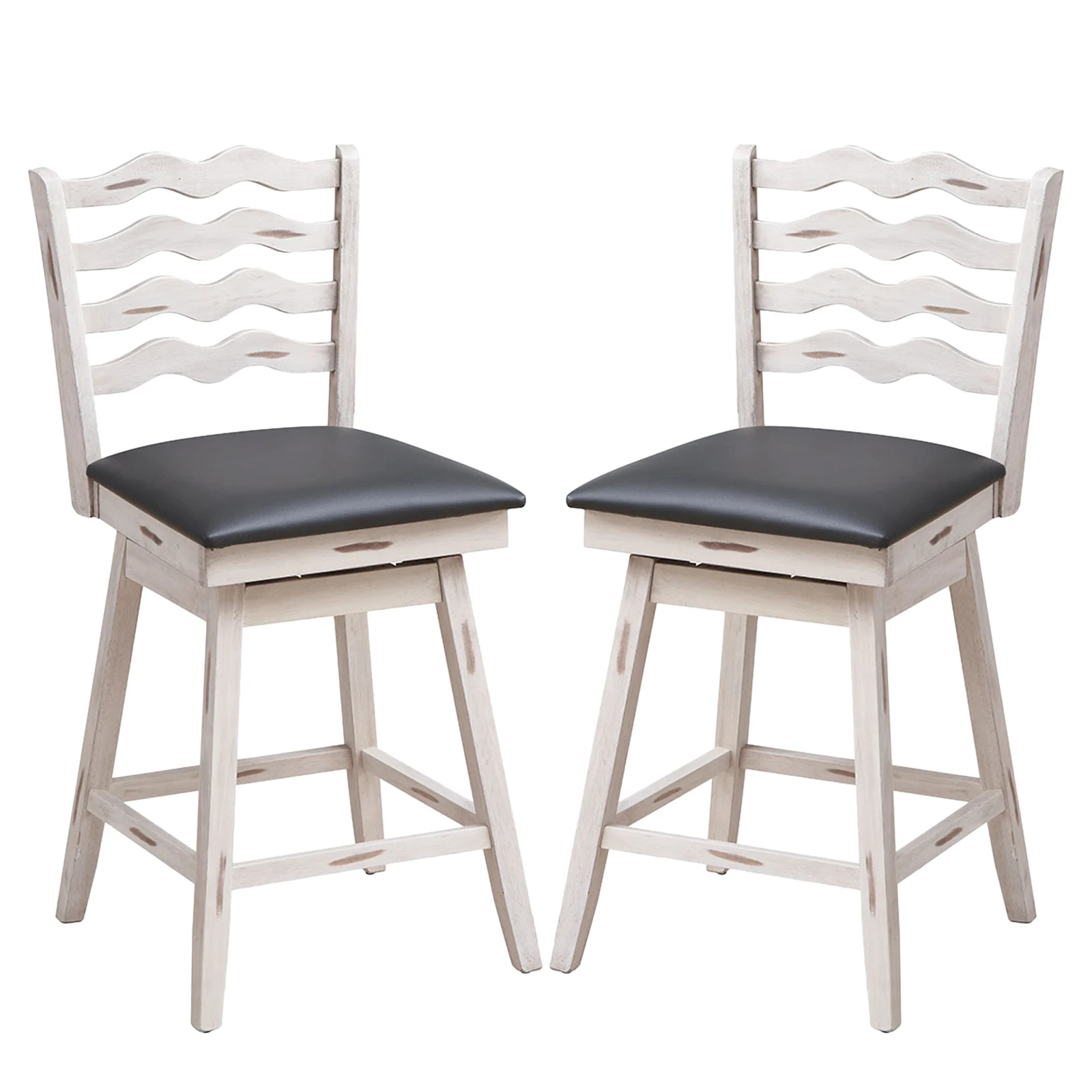 Set of 2 Swivel Bar Stools Counter Height Upholstered Faux Leather Dining Chair