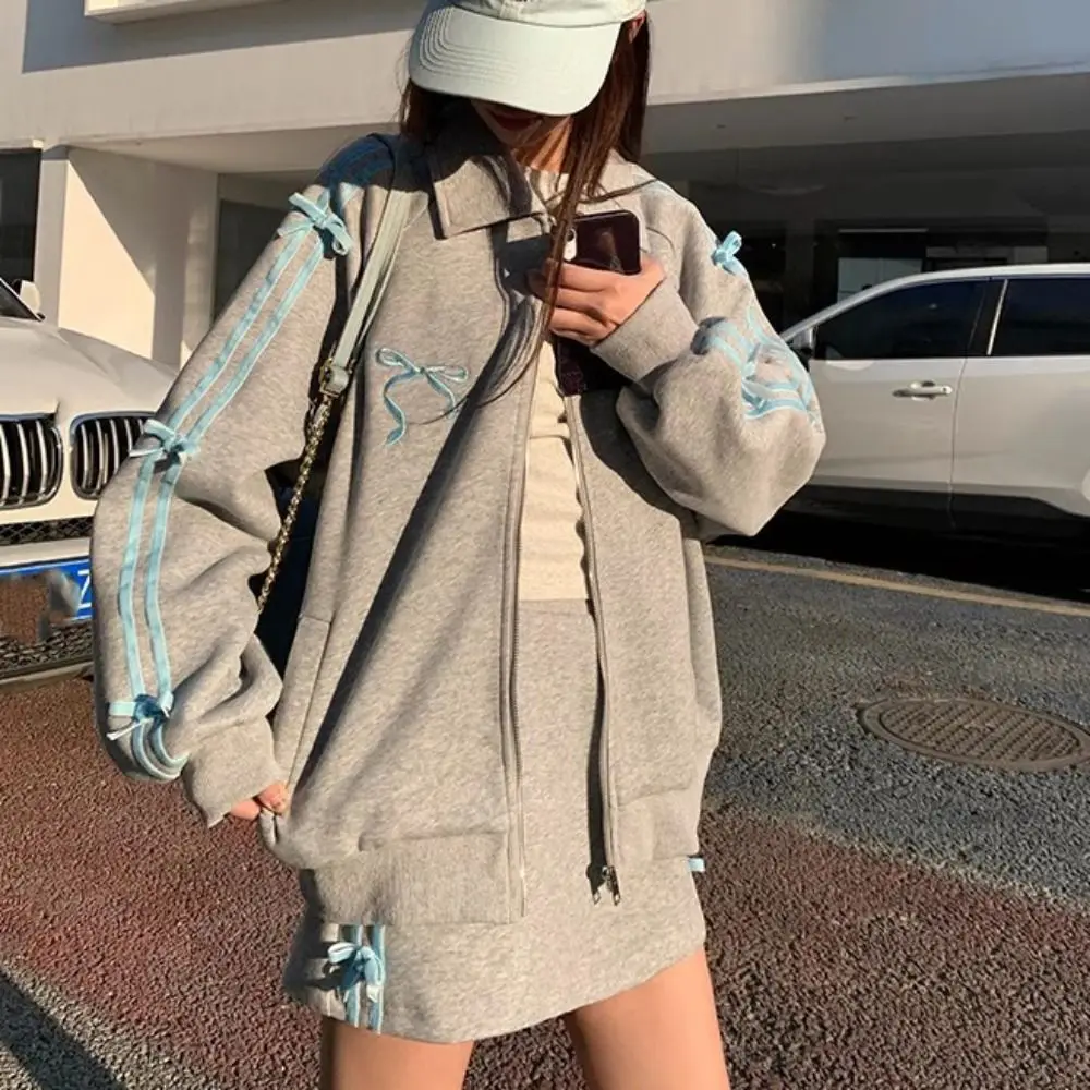 

Fashion Lapel Collar Long Sleeved Hooded Y2k Sweet Korean Ins Sweatshirts for Women Loose Clothing Autumn Zipper Coat Top Women
