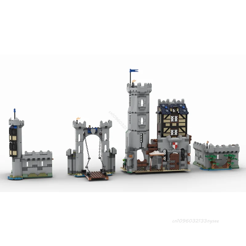 MOC-modelo de vista de calle Medieval personalizado, caballeros medievales, fortaleza, bloques de construcción, arquitectura DIY, juguetes educativos, regalos