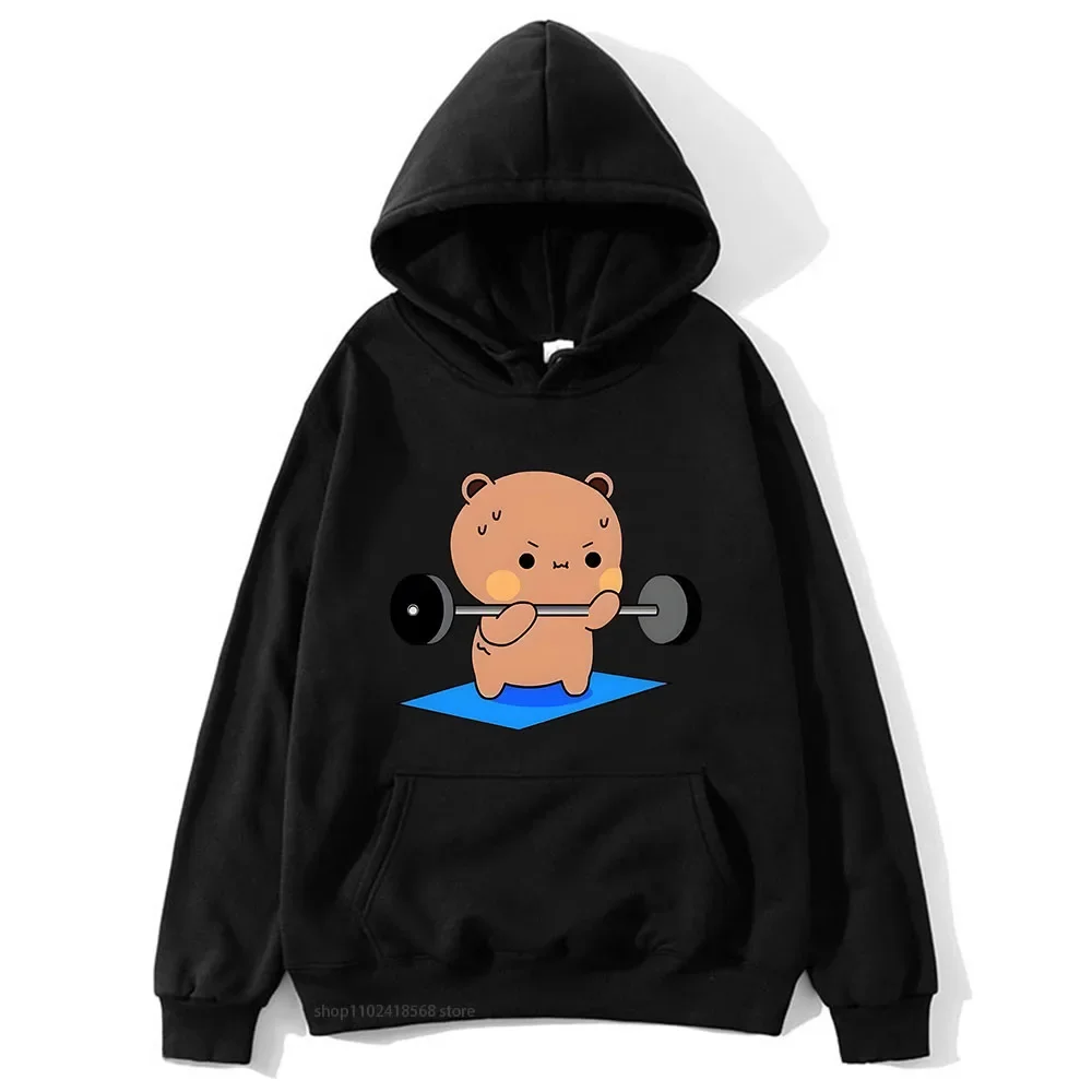 BuBu Is Watching DuDu Weight Lifting Is A Gymnast Hoodie Panda Bear Sweatshirt Couple Clothes Men Kawaii Women Tops Y2k Pullover