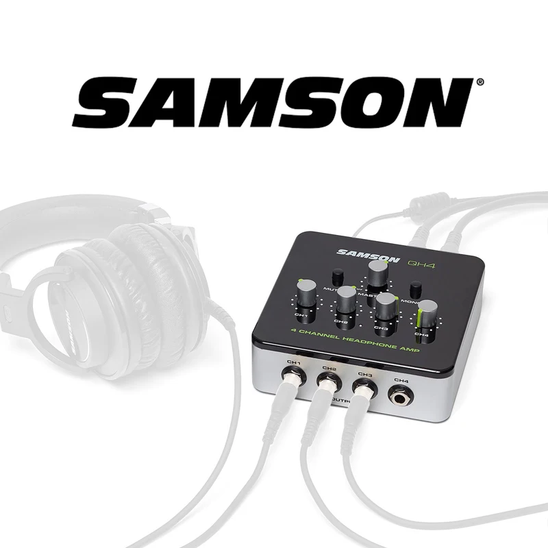 Samson QH4 Ultra-Compact 4-Channel Mini Audio สเตอริโอ DJ การตรวจสอบหูฟังแอมป์พร้อมอะแดปเตอร์ไฟ