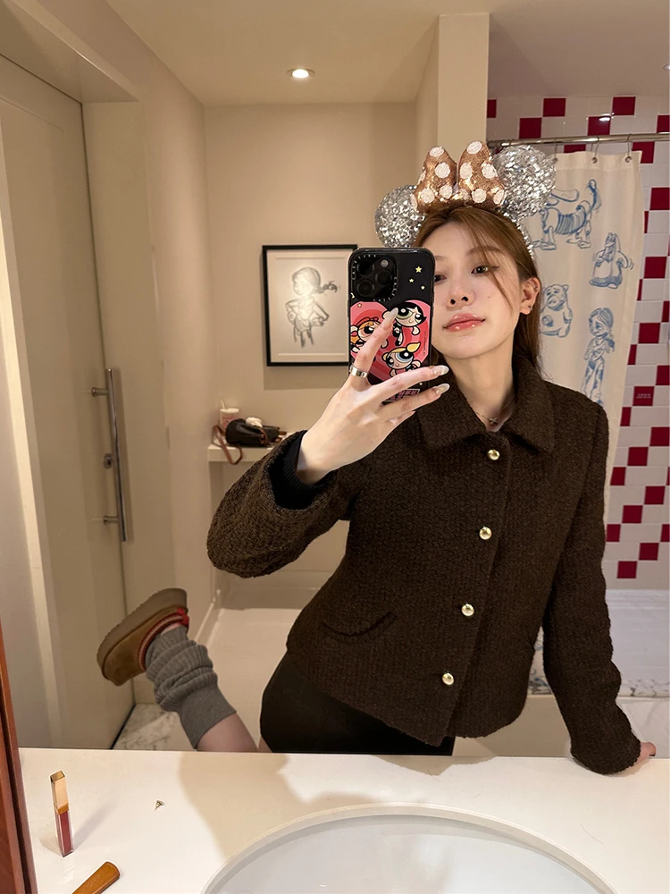 

Thiened Woolen Tweed Jaet for Women Autumn Winter Luxury Feel Small Fraance Sle ort Outerwear PAOFU Brand Coll...