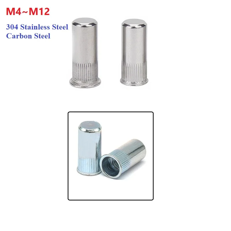 304 Stainless/Carbon Steel Rivet Nut Large/Small Countersunk Blind Hole Thread Vertical Stripes Insert Rivnut Nutsert M4~M12