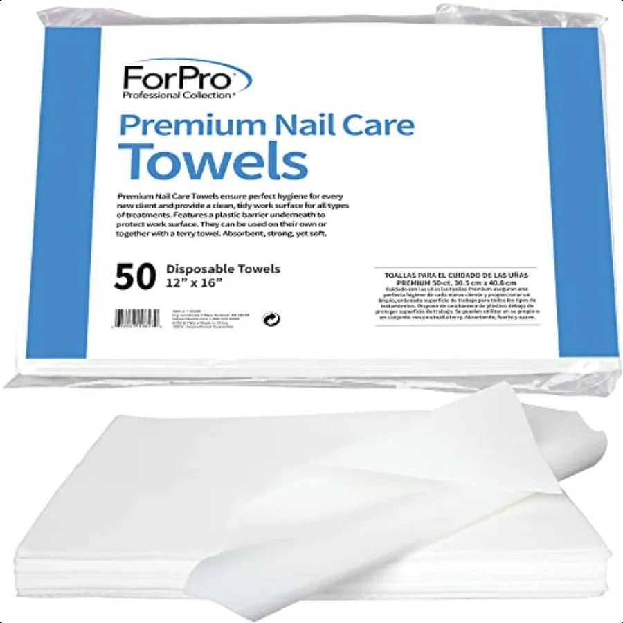 ForPro Profional Collection Premium Nail Care Towels for Manicures and Pedicures LintFree  with Poly Back 12 x 16 50Count