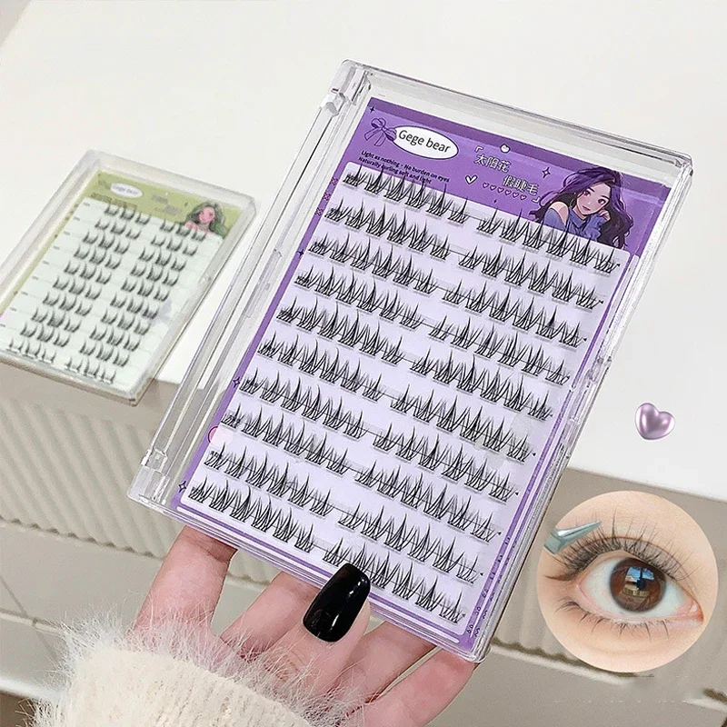 Venta al por mayor de pestañas postizas naturales sin pegamento fácil aplicación de 3 pasos pestañas postizas pestañas DIY para principiantes con diseño de girasol