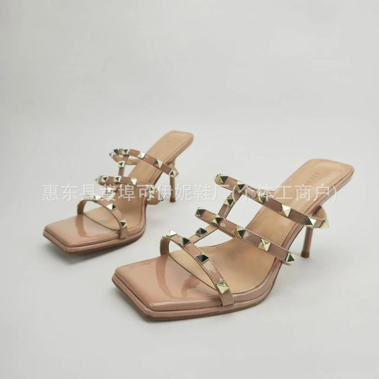 Women's Shoes Luxurious Rivet Sexy High Heels French Style Open Toed Sandals for Women 2026 New Summer Fashion Slippers Zapatos