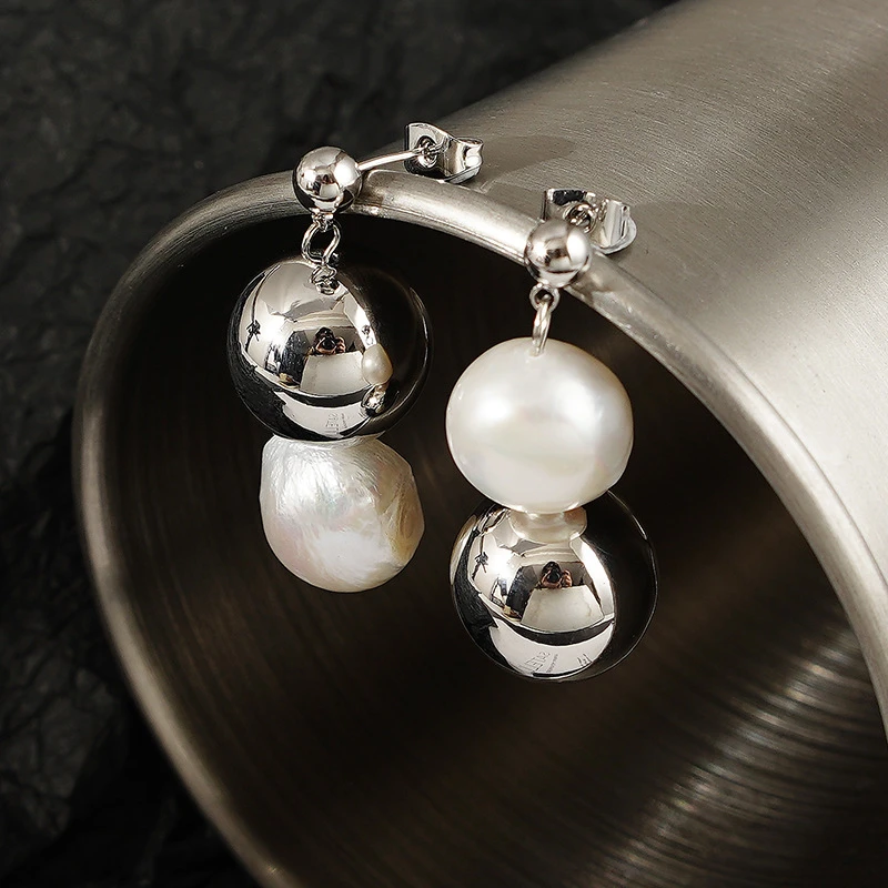 kshmir New natural pearl earrings for women, French ball earrings, simple metal earrings for women, jewelry accessories gift