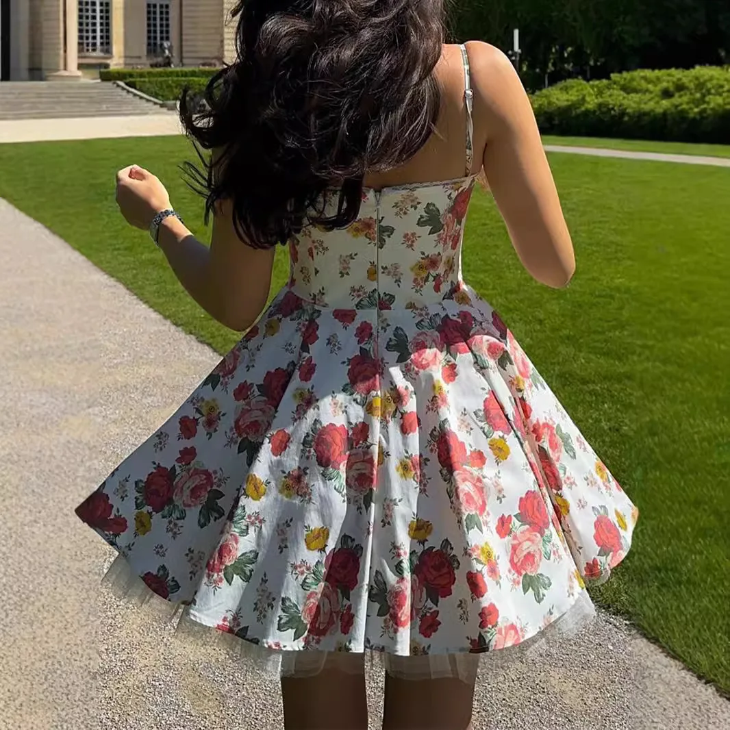 Summer High-grade Suspender Skirt Slim Backless Princess Dress Sexy Floral Dress