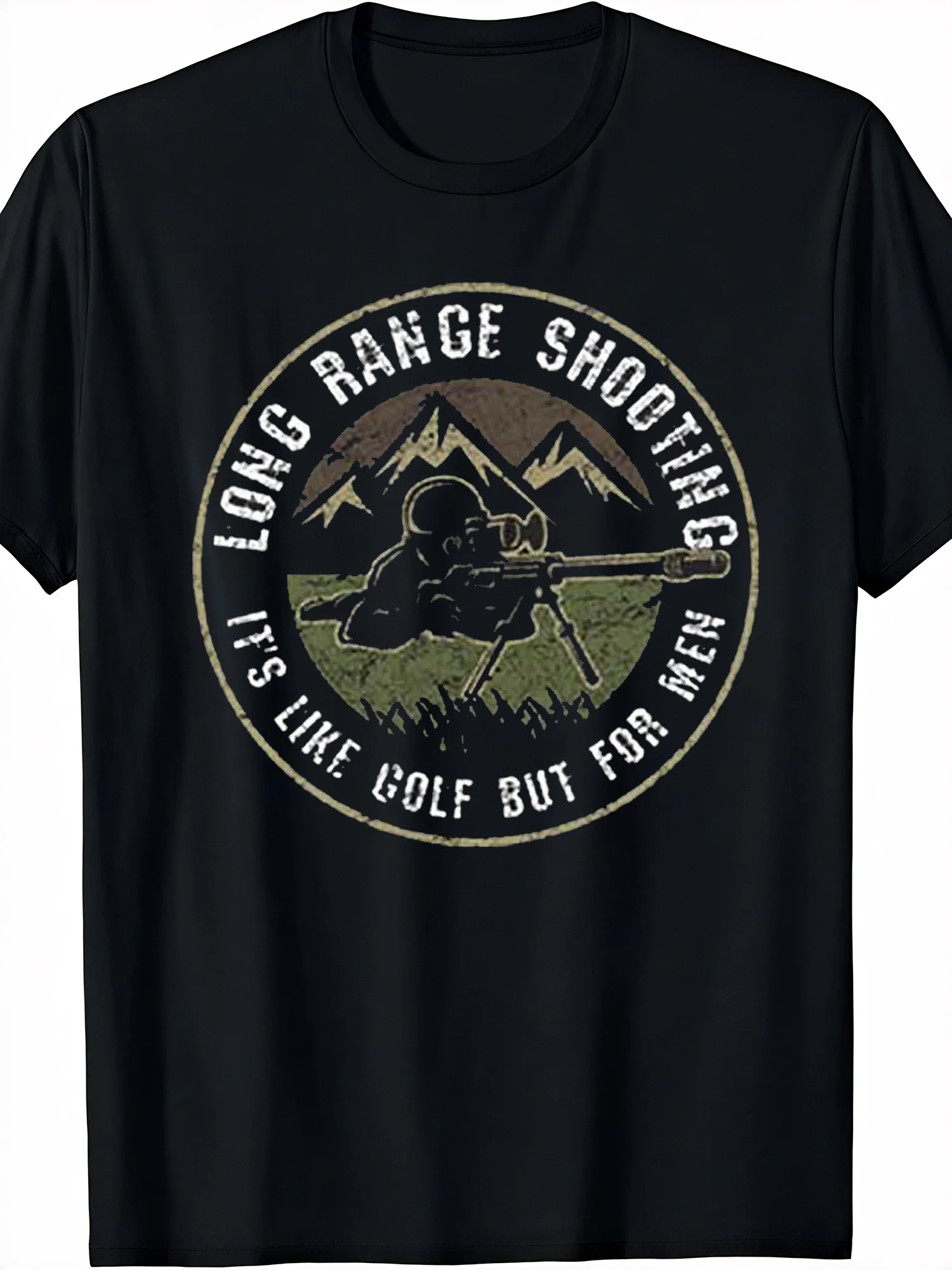 Men'S Vintage Military Sniper Graphic T-Shirt Long Range Shooting Design with Humorous Slogan 100% Black Short Sleeve Tee