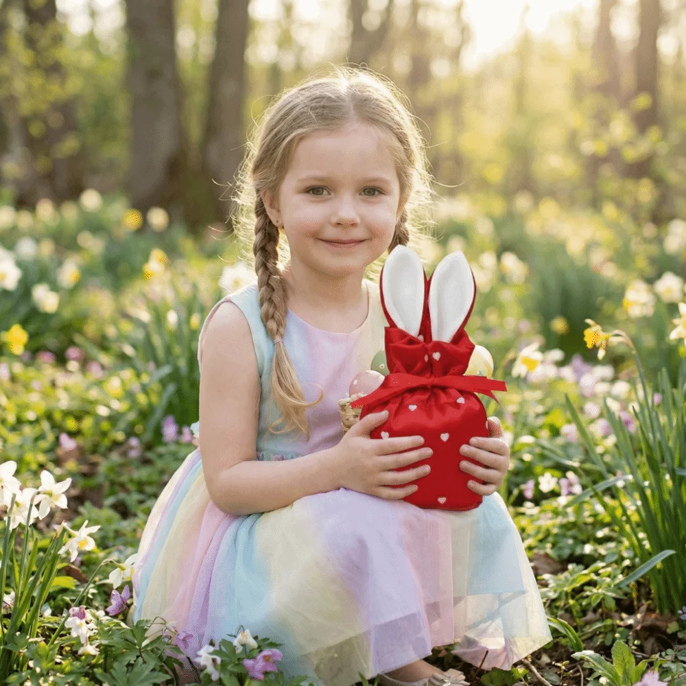 

Набор из 5 шт. милых пасхальных подарочных мешочков с кроликами, многоразовые прочные мешочки на завязках с ушками кролика, подарочные сумки с принтом в виде сердца