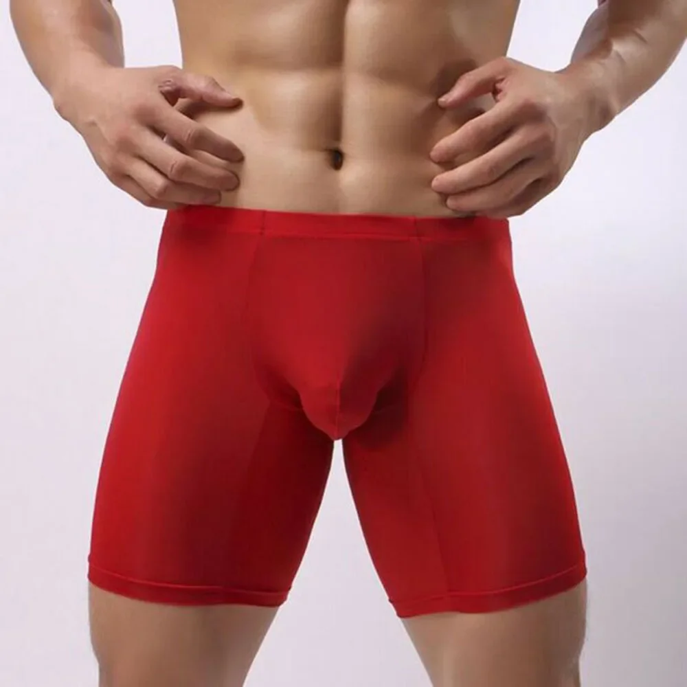 Slip décontracté en maille transparente pour hommes, caleçon mince, jambe de course, sous-vêtement de sport long et fin, mode