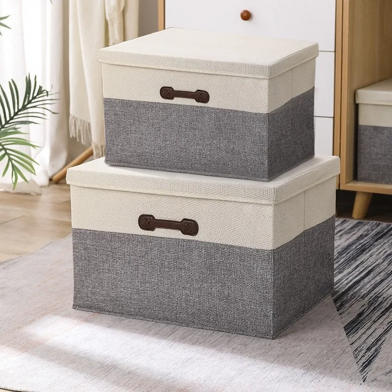 

18L Fabric Cotton Linen Storage Box Home Car Wardrobe Clothes Pants Organizer Bin 35x28x18cm