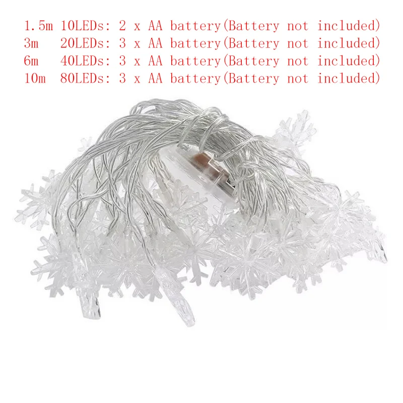 عيد الميلاد الديكور ضوء بطارية تعمل بالطاقة جارلاند سلسلة ضوء ندفة الثلج شجرة عيد الميلاد LED الجنية ضوء السنة الجديدة هدية عيد الميلاد