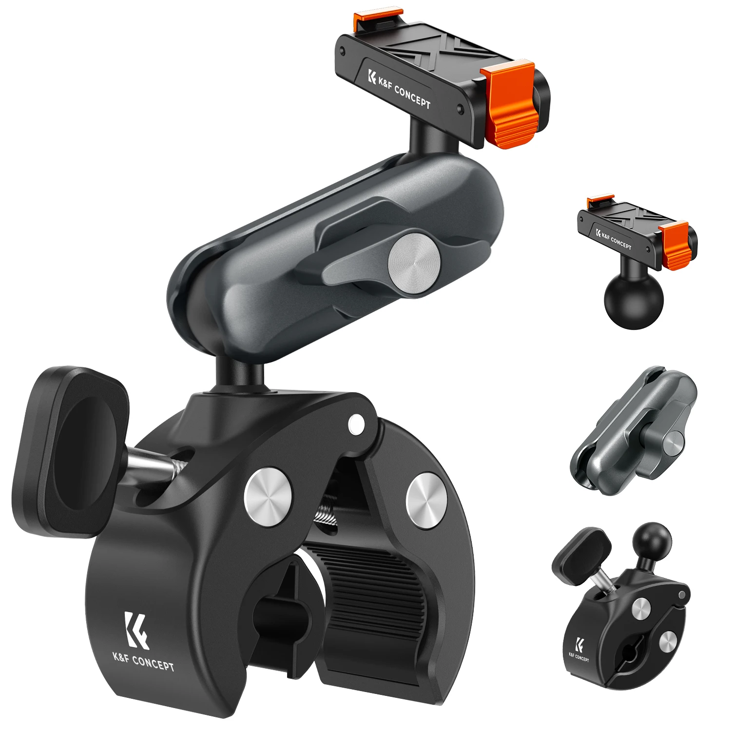 K&F CONCEPT Super Clamp camerahouder met 360° draaibare bevestiging °   Dubbele kogelkop fiets motorfiets stuur rolbeugel buisclip houder bevestiging MS.101