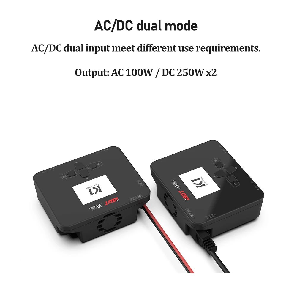 ISDT K1 Dual Channel Balance Lipo Charger AC 100W DC 2X250W 10A 2.4″ IPS LCD Display Multilingual for Lipo NiMh Pb Battery - Image 5