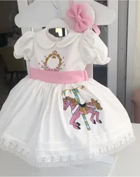 0-12Y Baby Girl Summer Embroidery Turkish Vintage Princess Ball Gown White Dress for Birthday Holiday Easter Eid B520