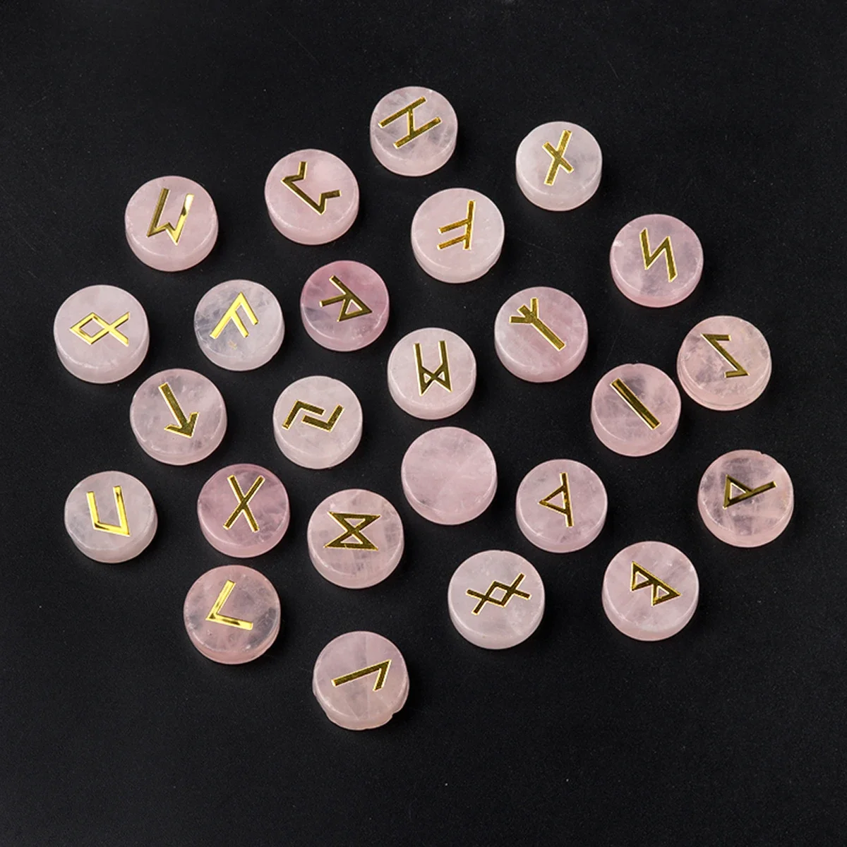 25pcs Natural Crystal Runes Signs Roundel Stone Runic Alphabets Letters Sacred Symbol Healing Gem Energy Amulet Reiki Chakra Set