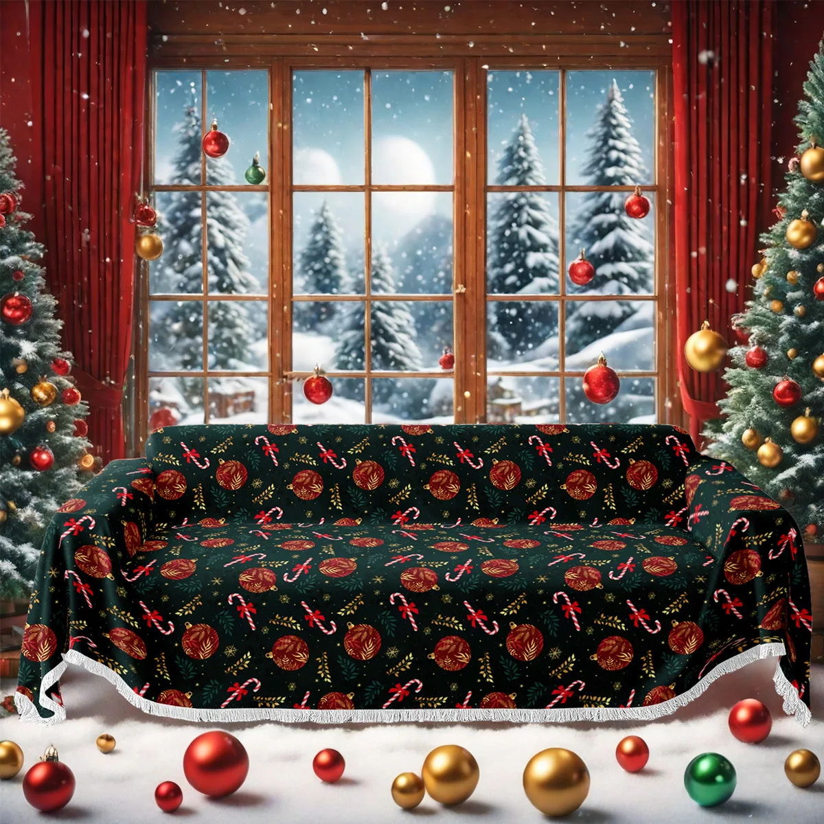 2026 جديد عيد الميلاد نمط أريكة رمي بطانية القط واقية ، كل موسم غطاء أريكة عالمي غرفة المعيشة أريكة يغطي زينة عيد الميلاد #2