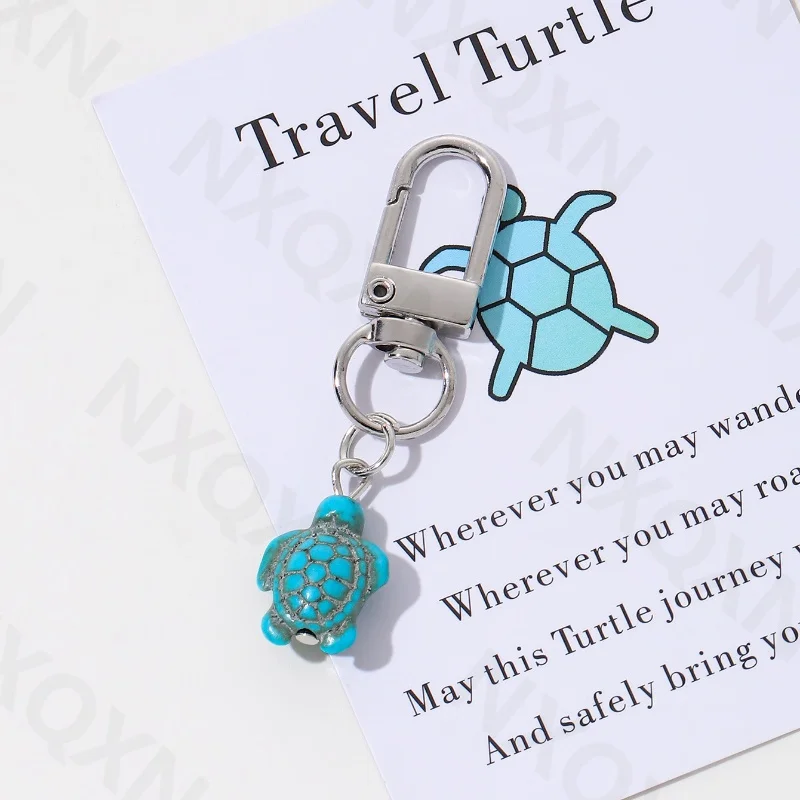 Cute Travel Turtle Crad Enamel Keychain Lovely Ocean Sea Animals Key Ring For Women Men Friendship Gift Handmade Jewelry Set