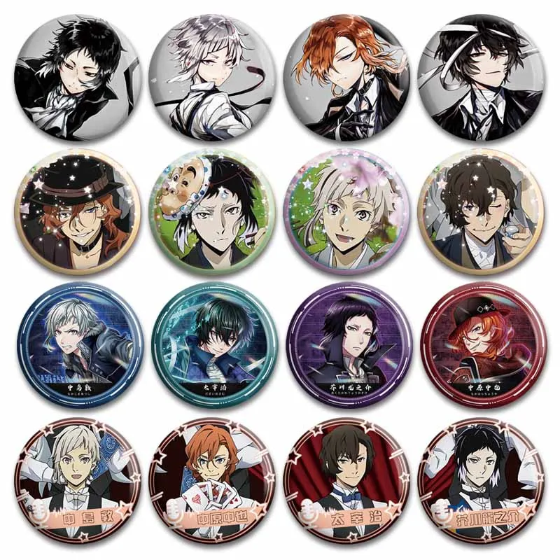 Anime Figure Meme Brooches on Backpack Creative Round Button Pins Osamu Dazai Atsushi Chuuya Nakahara Badge Clothes Accessories