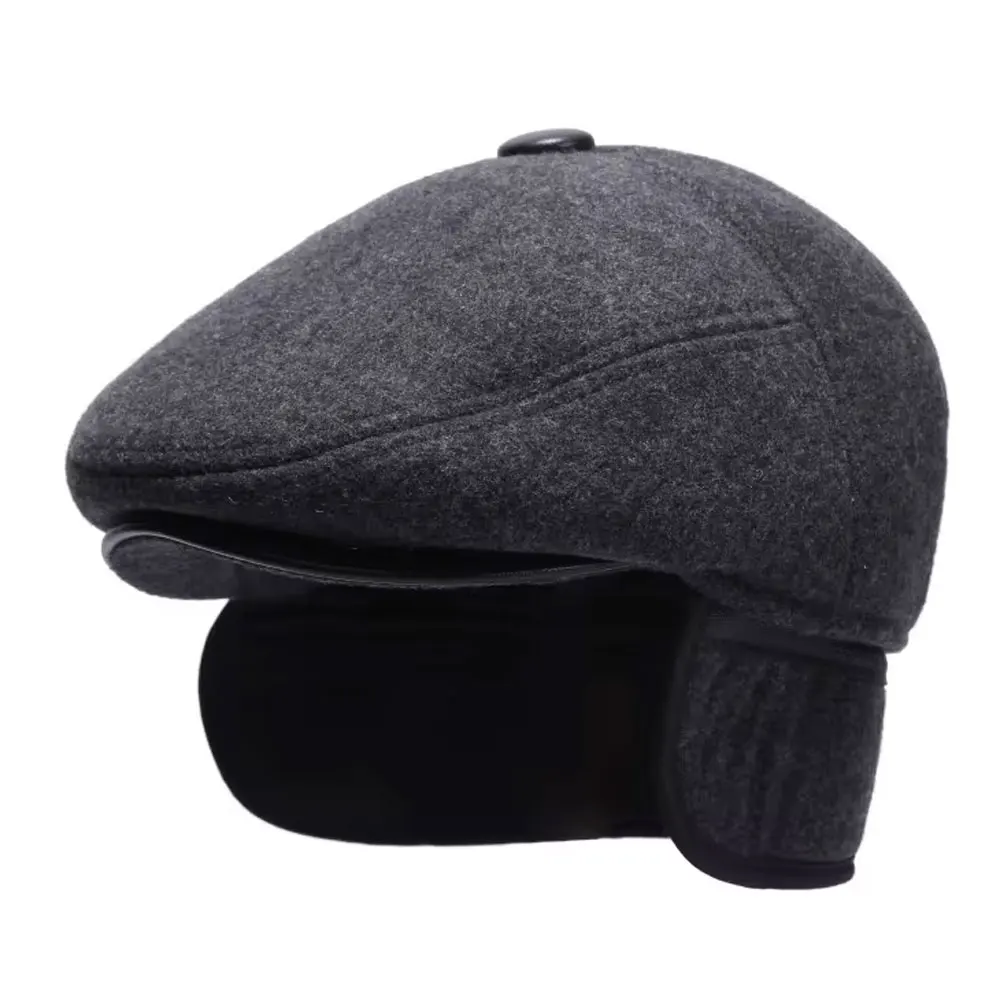 

Middle-aged Elderly Duck Tongue Hat Men Winter With Ears Warm Forward Duck Tongue Cap Male Beret Hat with Ear Flaps Beret