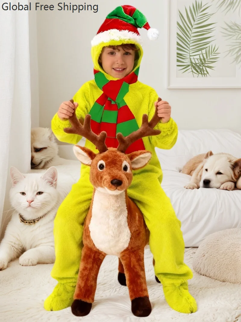 

Christmas Party Children's Performance Costume Green Cartoon Character Bodysuit Boy Girl Santa Claus Stage Performance Set 2025
