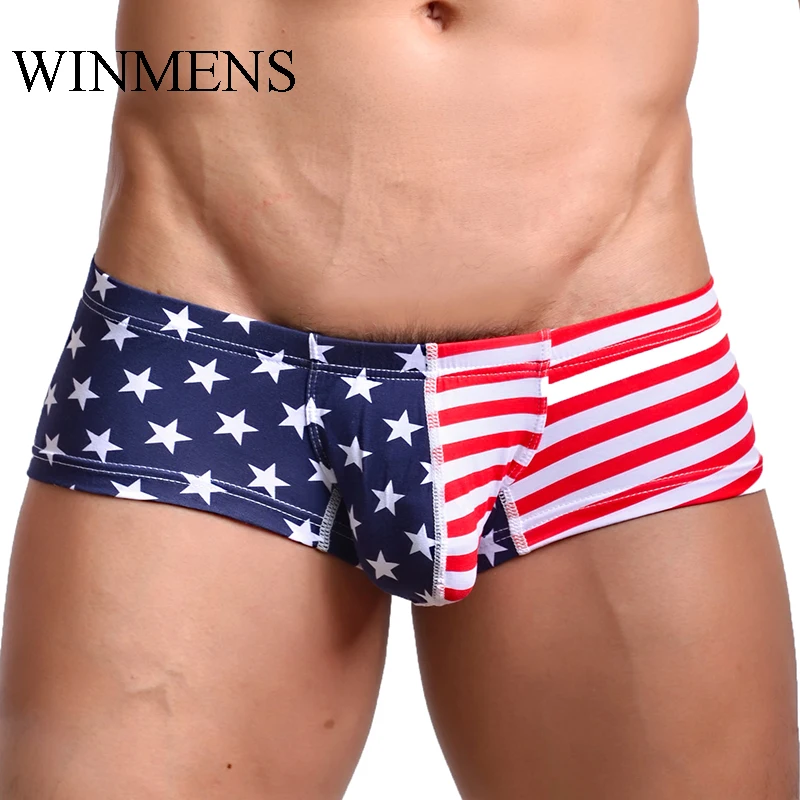 

WOXUAN Funny Stars and Stripes Adult Men's Cotton Mini Boxer Shorts Panties Sissy Sexy USA Flag Stretch Underwear Breathable