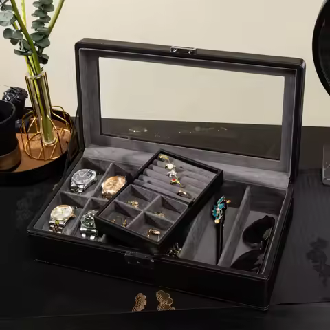 New Watch Jewelry Box Organizer PU Leather Multi Slot Jewelry Storage Glasses Sunglasses Storage Business EliteJewelry Gift