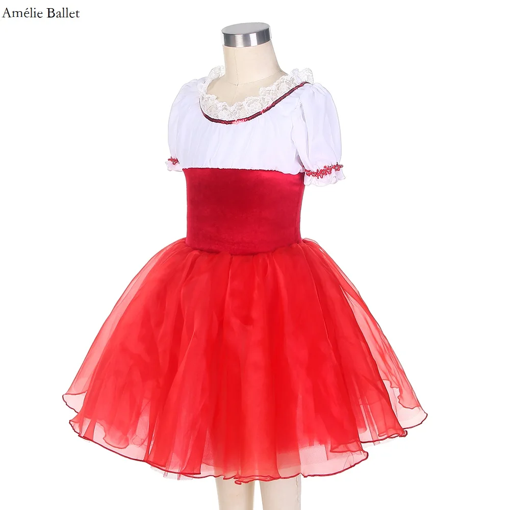 22122 Krótki rękaw Strój baletowy Tutu Czerwony aksamitny gorset z miękką tiulową spódniczką Tutu Sukienka baleriny dla dziewczynek
