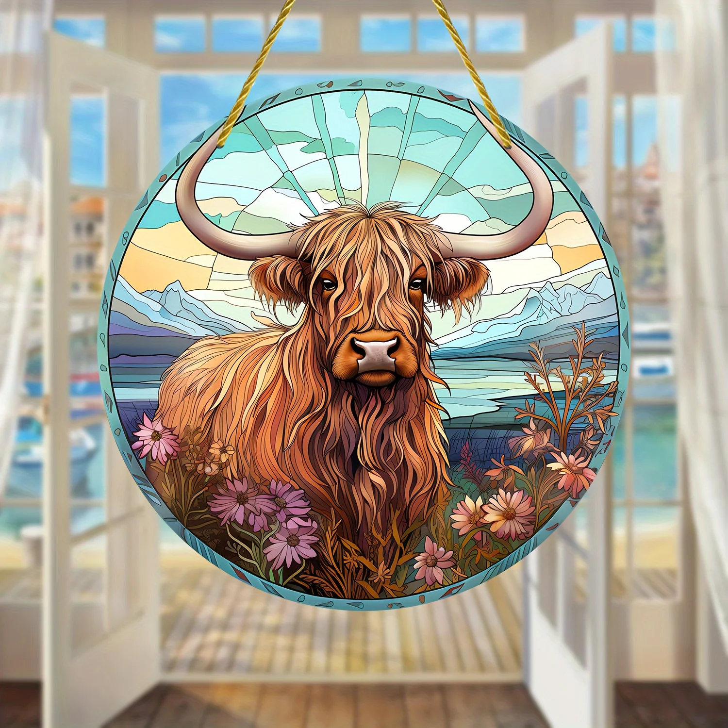 1pc,Highland Cow Trap,Colorful Window Hanging,Daily Sign,Housewarming Gift,Porch, Wall, Home,Room,Garden Decor