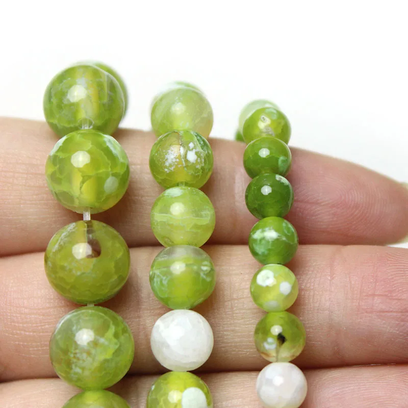 Natural Stone Green Chalcedony Fire Agates Smooth Round Loose Beads For Making DIY Jewelry Bracelet Necklace Pick Size 6 8 10 MM