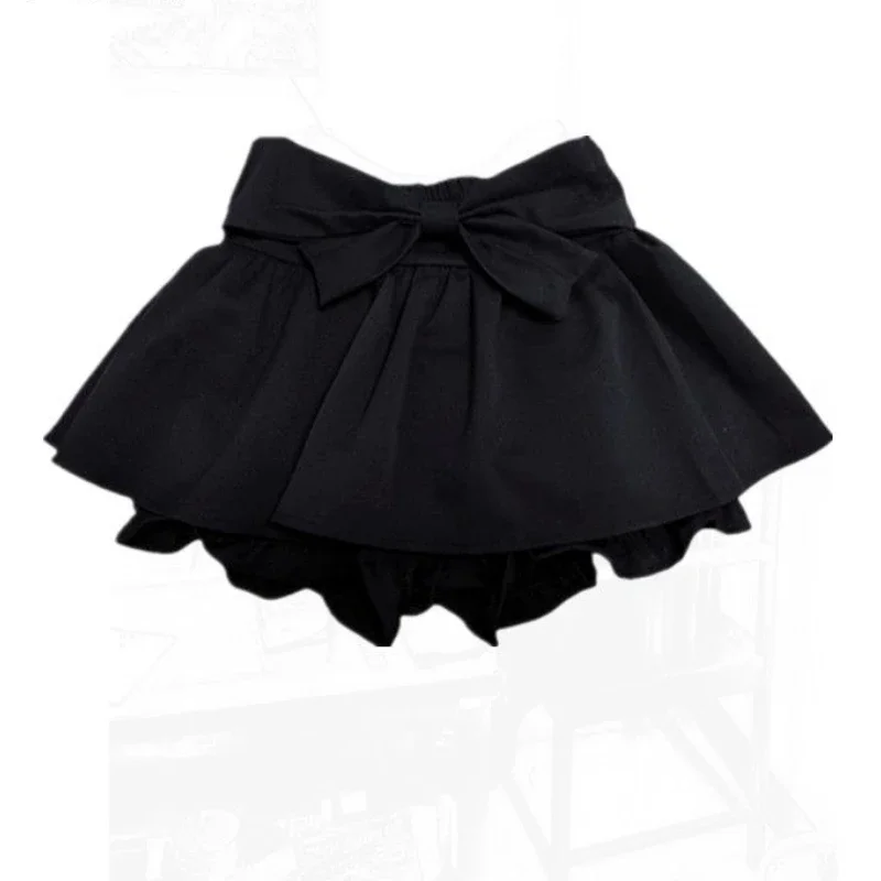 Gothic Y2k Clothing Puffy Skirts Lolita High Waist Bow Harajuku Women Pleated Skirt A-line Short Black Skirt Trend Streetwear