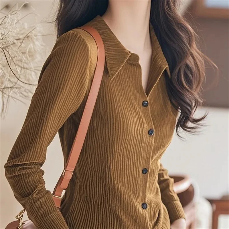 

Spring Autumn 2025 Korean Unique Chic Temperament Shirts Fashionable High-Grade Super-Beautiful Stacked Temperament Shirts Women