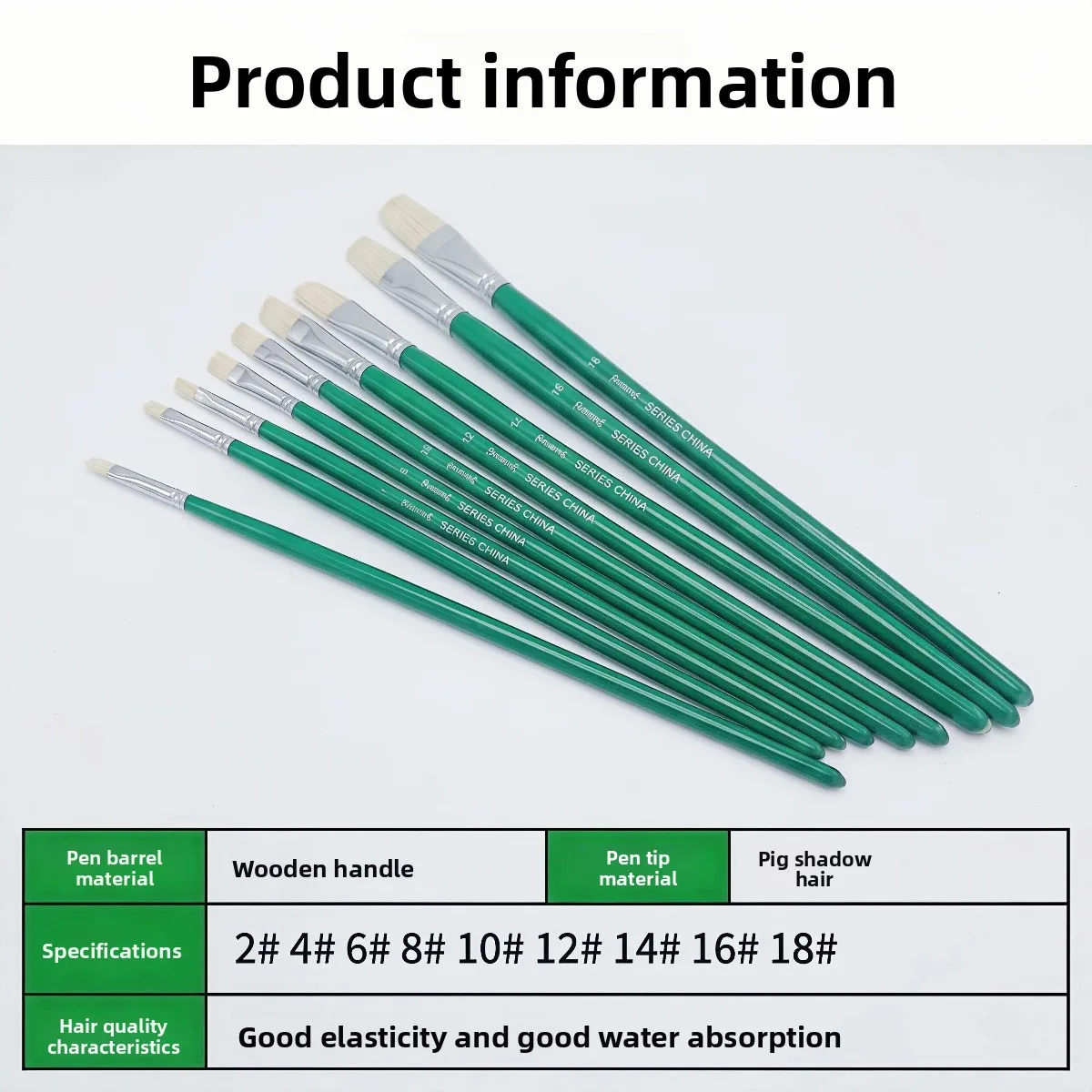 9 Pcs Set Bristle Flat-Headed Paintbrush Specifications Oil/Acrylic/Gouache Special Long-Handle Flat-Head Painting Tool Made