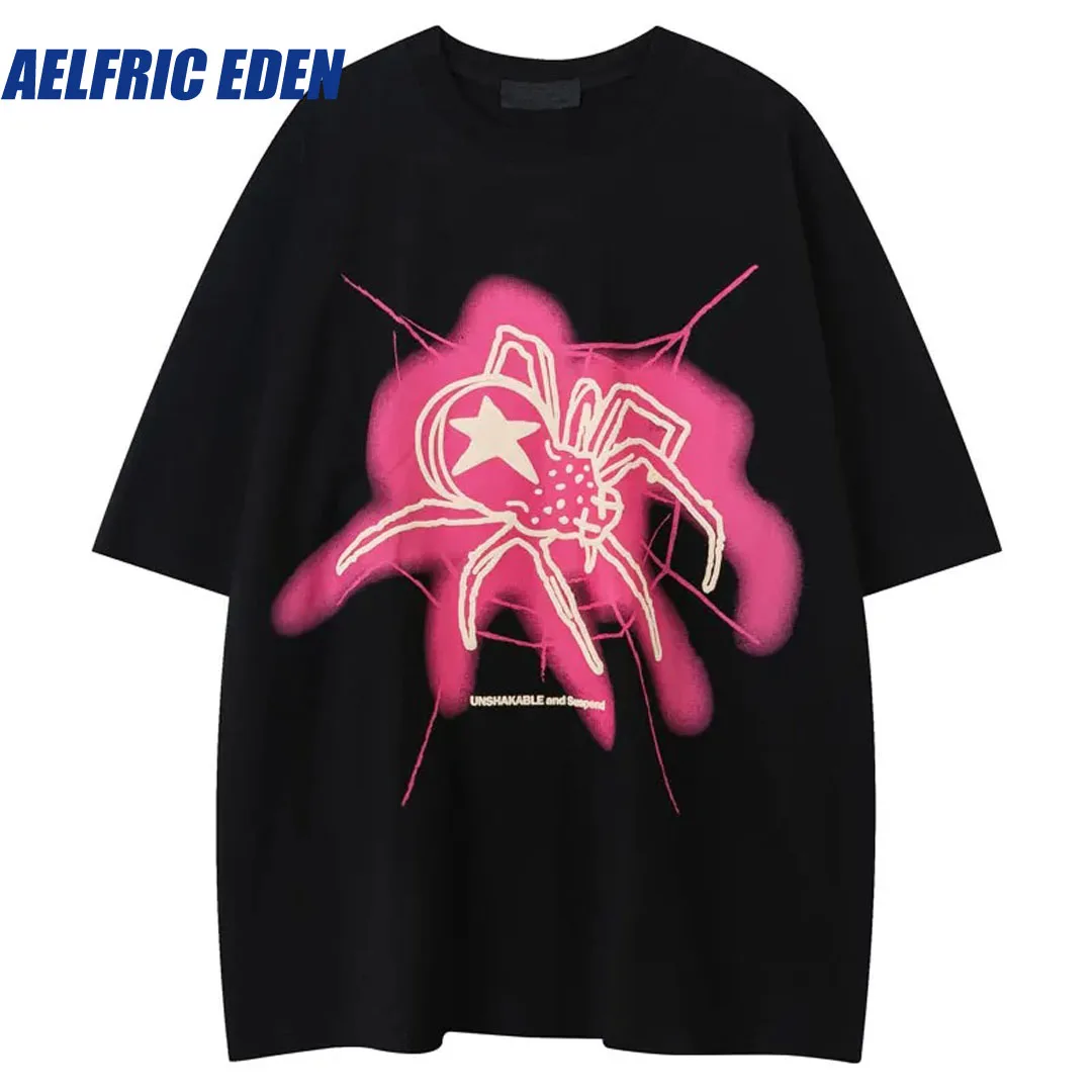 

Aelfric Eden Hip Hop T-Shirt Y2K Spider Web Star Graphic Print Punk Gothic Tshirt Harajuku Loose Short Sleeve Shirts 2024 Tees