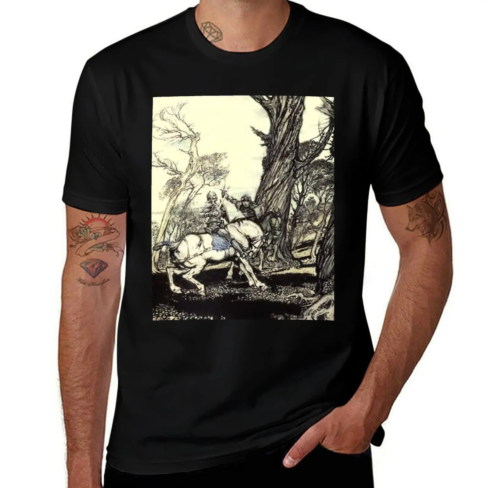 Camiseta Arthur Rackham- Sir Lancelot, camisetas de anime, camiseta de anime, camiseta divertida, camisetas para hombre
