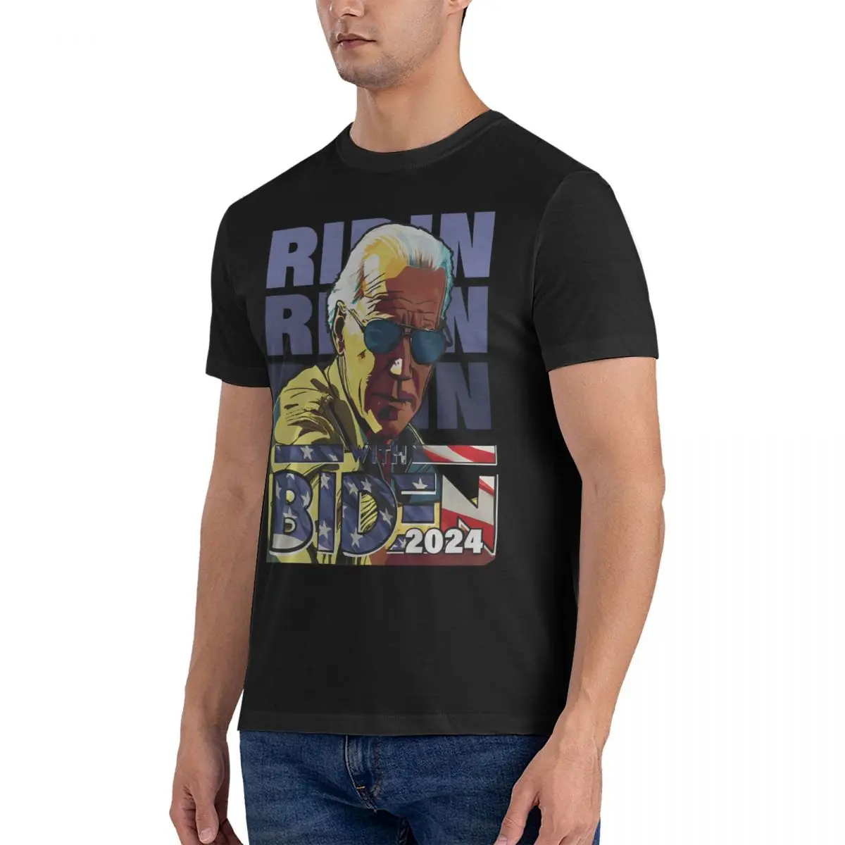 Men T-Shirts Ridin With 2024 Novelty Pure Cotton Tees Short Sleeve Joe Biden T Shirts Round Neck Clothing 4XL 5XL