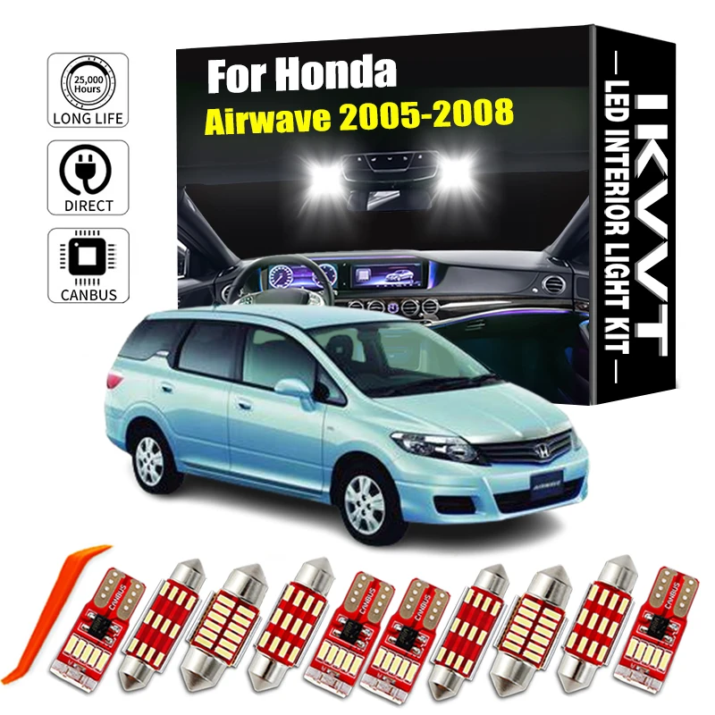 

IKVVT 9Pcs Canbus Indoor Lamp For Honda Airwave 2005 2006 2007 2008 Car Bulbs Vehicle LED Interior Map Dome Light Kit No Error