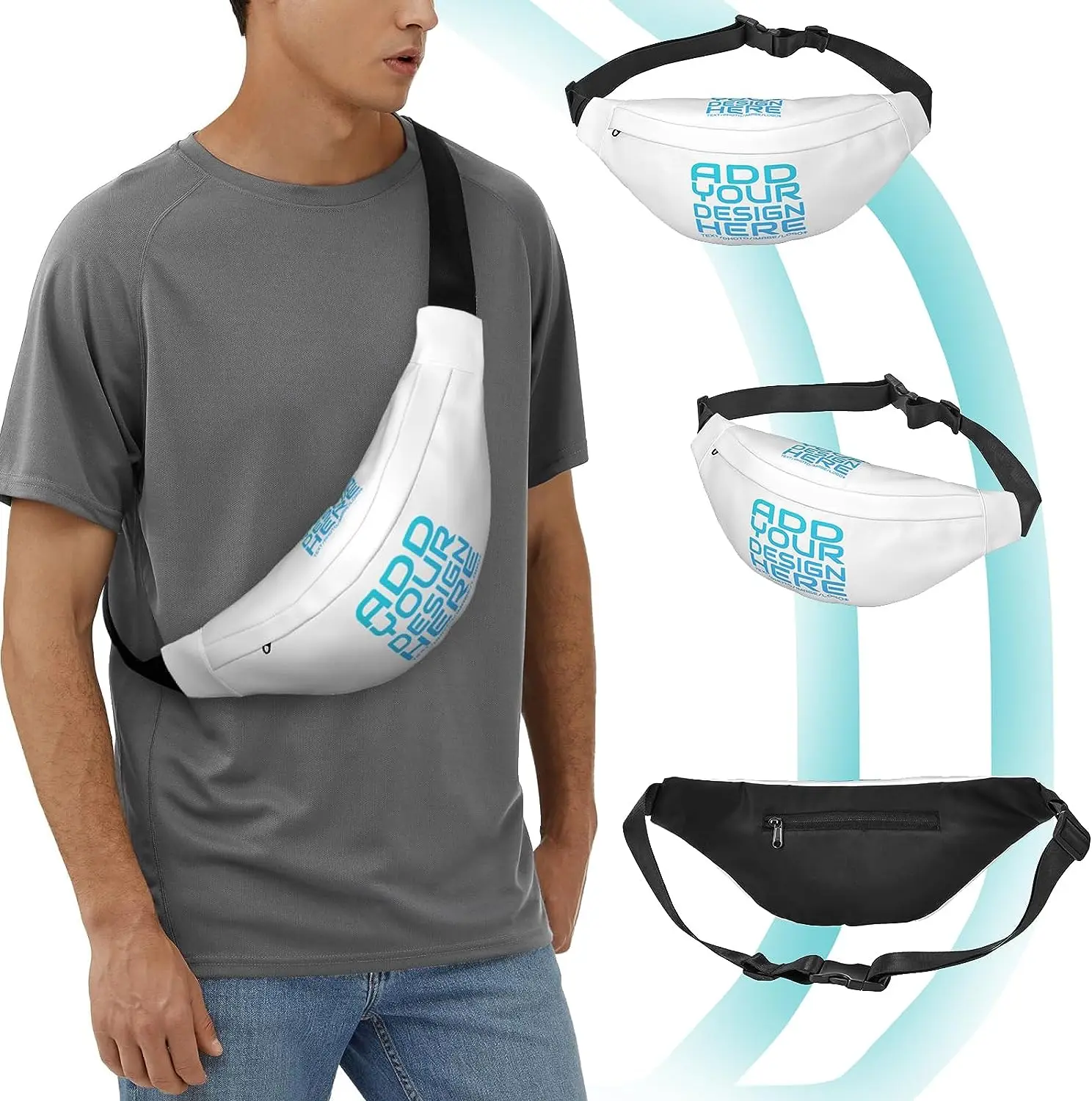 Saco de cintura ajustável personalizado, Pacote de cinto com o texto do logotipo da imagem, Pacote de Fanny durável para o exterior, viagens,