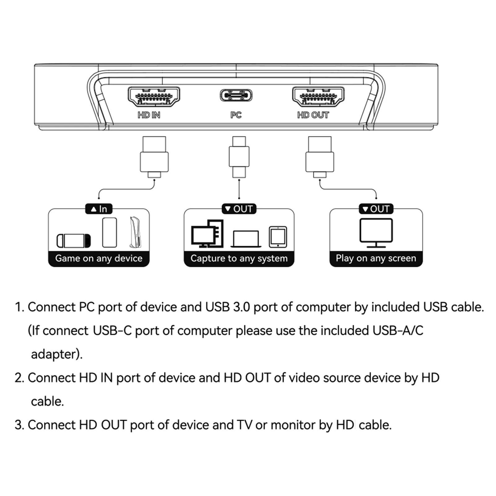 Tarjeta de captura de vídeo Dispositivo de captura de audio y vídeo de paso 4K HD de latencia ultrabaja para transmisión y grabación Compatible con OBS