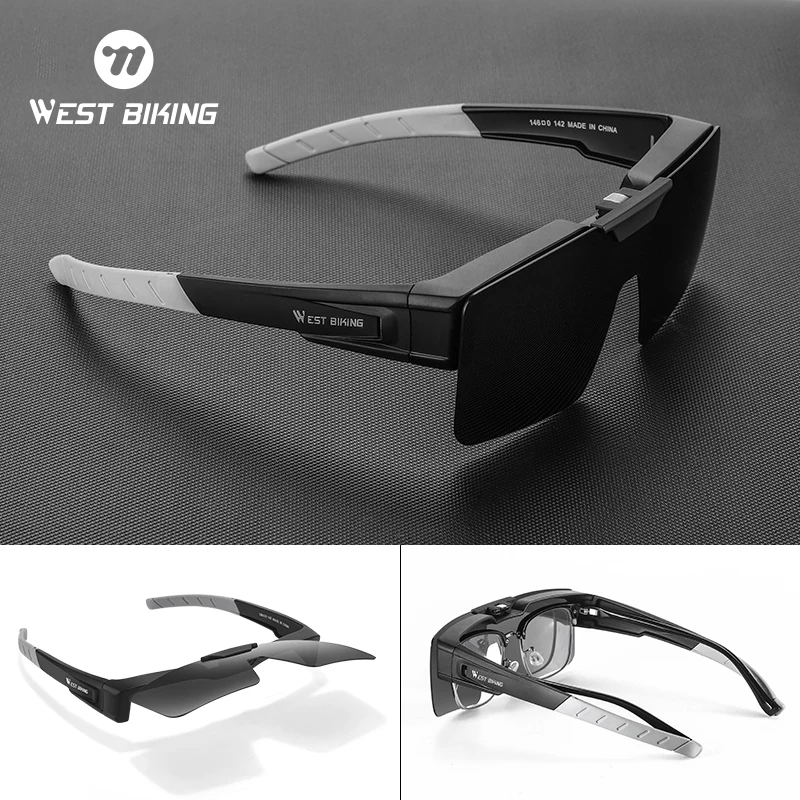 WEST BIKING Flip-up Cycling Glasses Photochromic Polarized Sunglasses for Fit Over Myopia MTB Road Bike Night Driving Eyewear