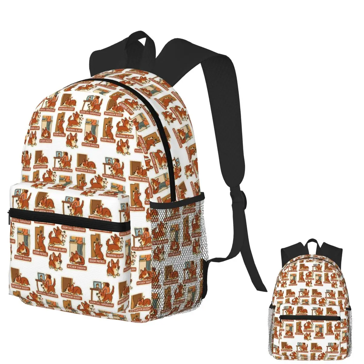 

Red-Headed Tri Corgi Clingy Moments Sticker Sheet Student Backpack School Bag Hiking Travel Daypack Bookbag Shoulder Bags